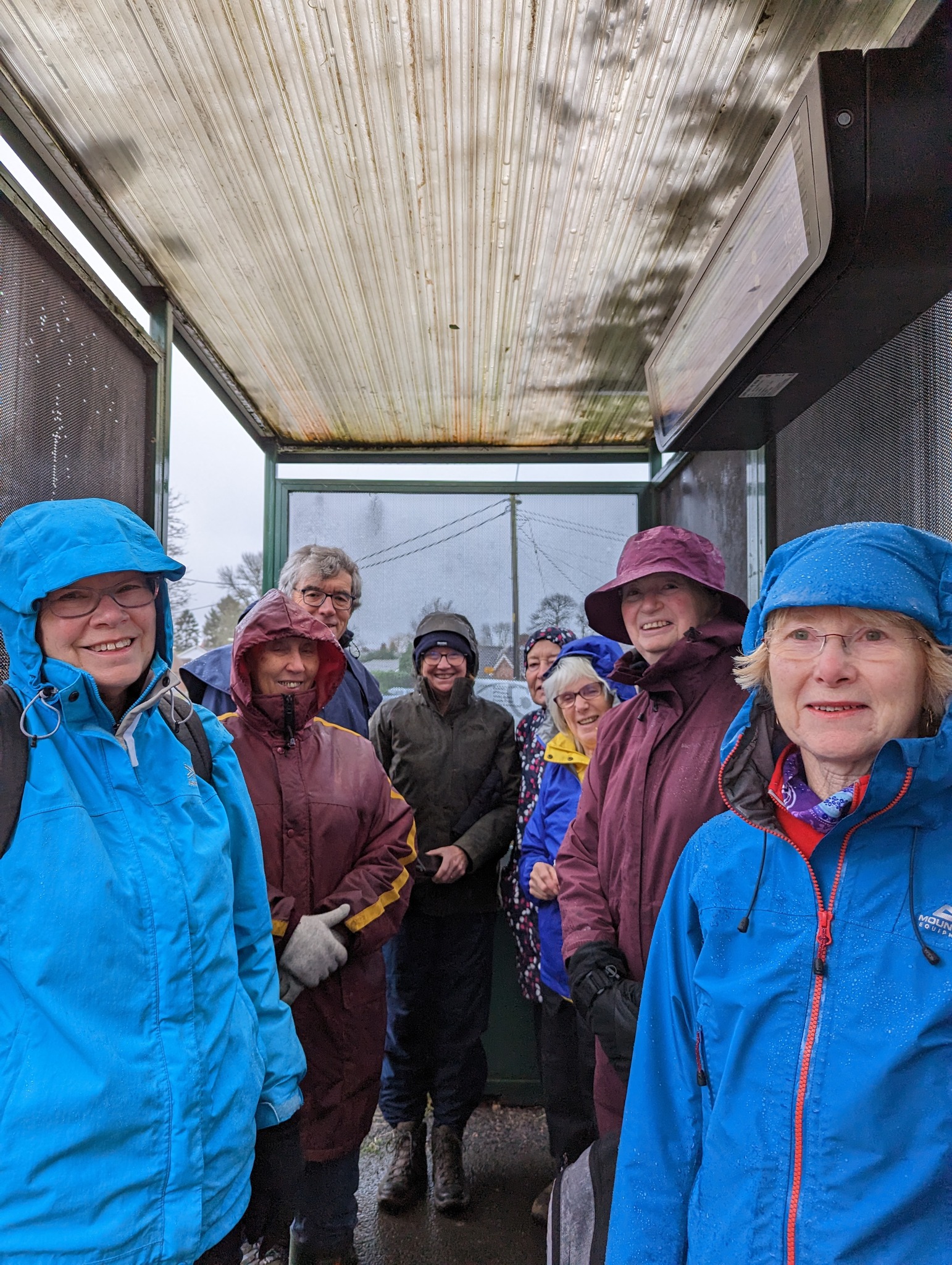 ORCpost xmas walk meeting in bus shelter Jenny's pic 2022